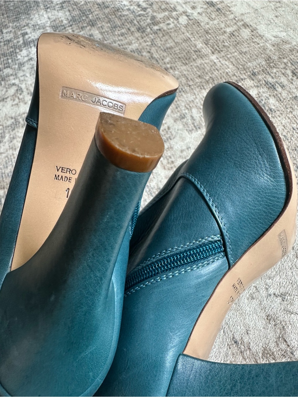 Marc Jacobs Peacock Teal Leather Ankle Boots Booties Heels Size‎ 10 - Picture 8 of 10